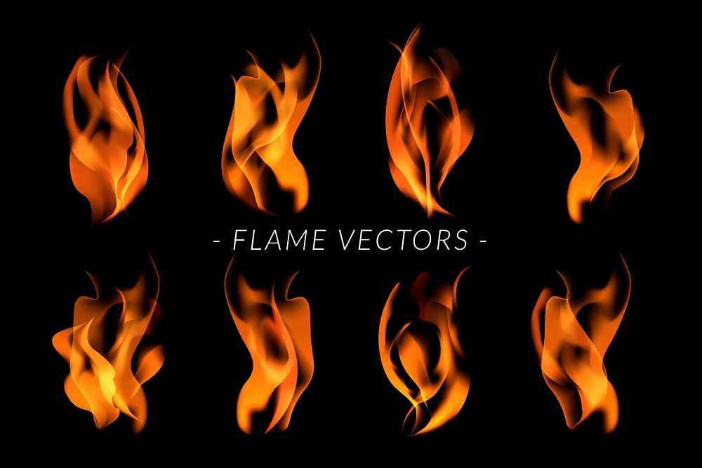 Orange blazing flame elements vector collection