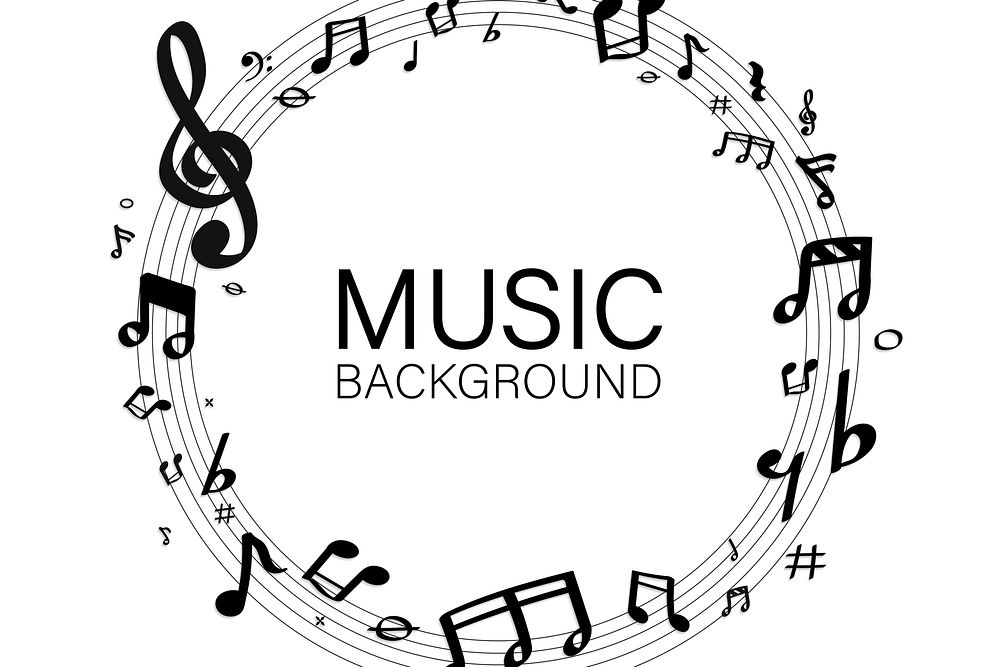 Black music notes round badge on white background vector