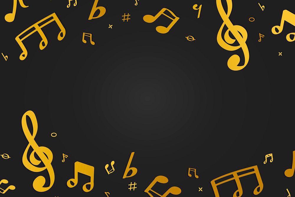 Yellow flowing music notes on black background vector