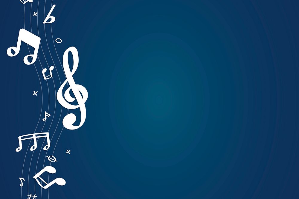 White flowing music notes on blue background vector