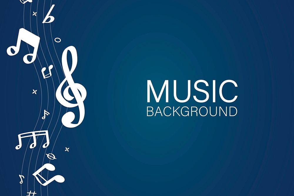 White flowing music notes on blue background vector