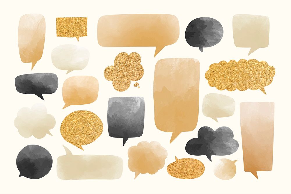 Blank gold and black speech bubble vectors set on a white background