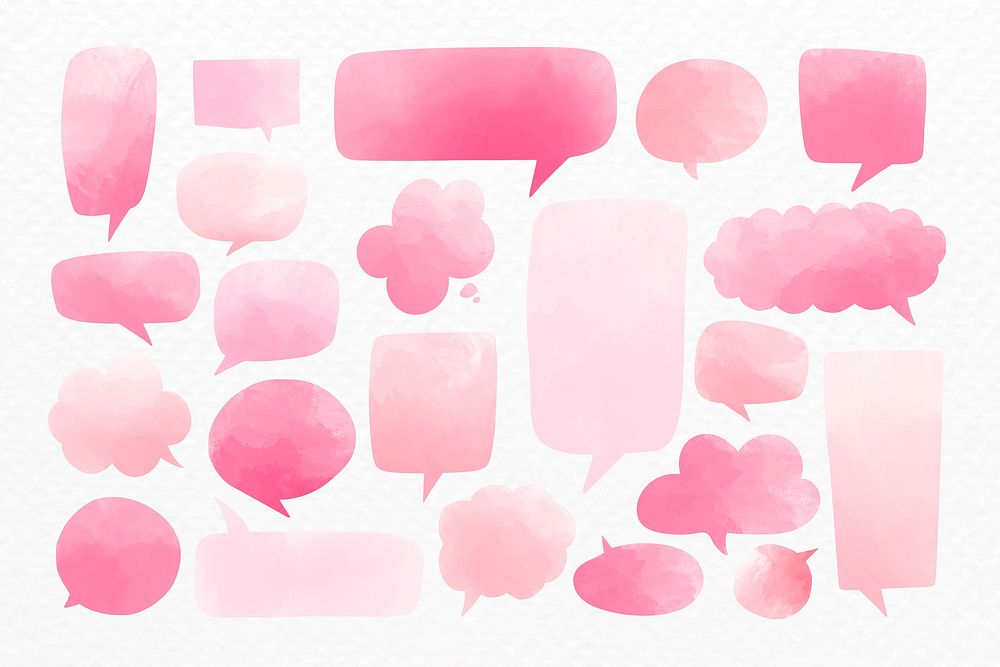 Blank pink speech bubble vectors set on a white background