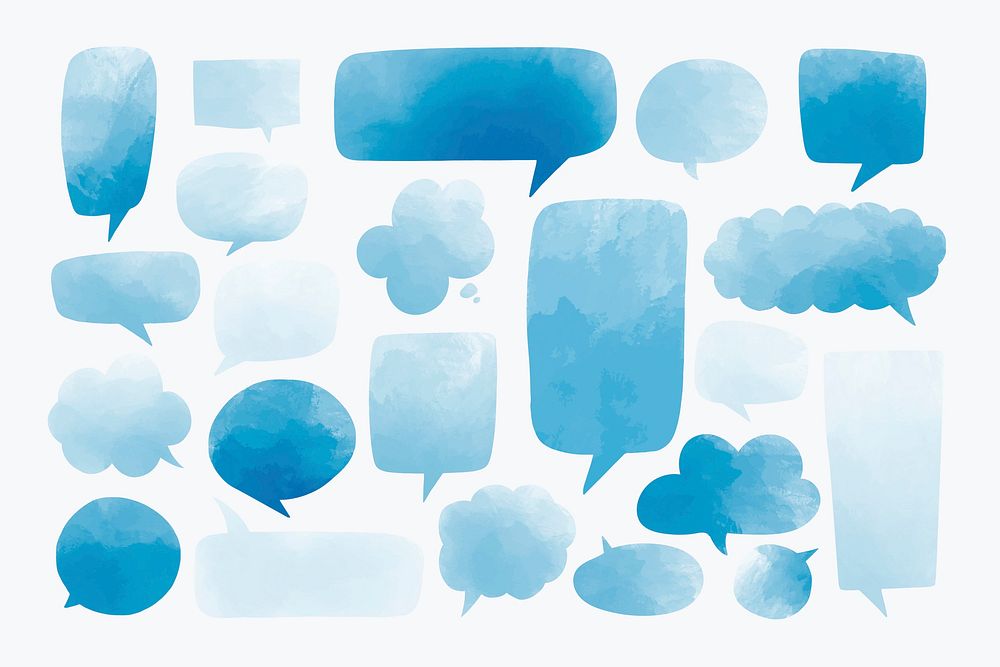 Blank blue speech bubble vectors set on a white background