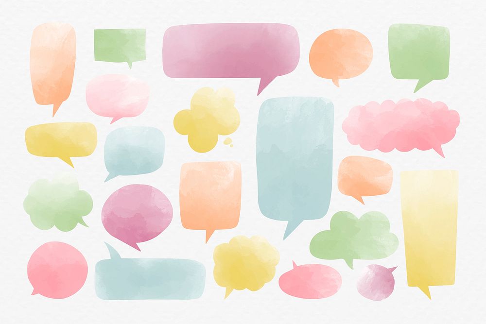 Blank pastel speech bubble vectors set on a white background