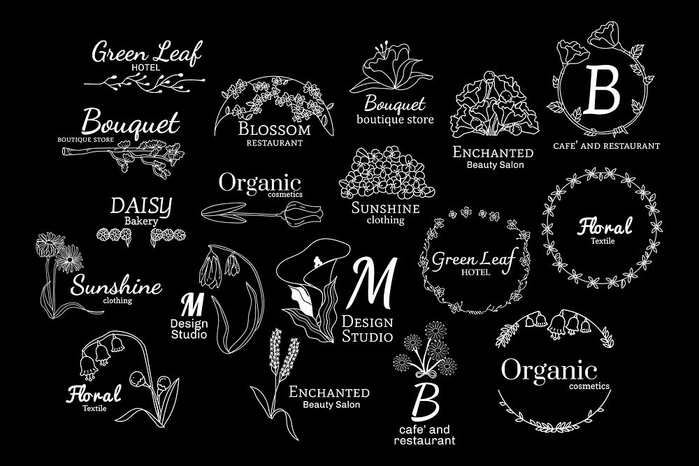 Floral feminine logo design set vector