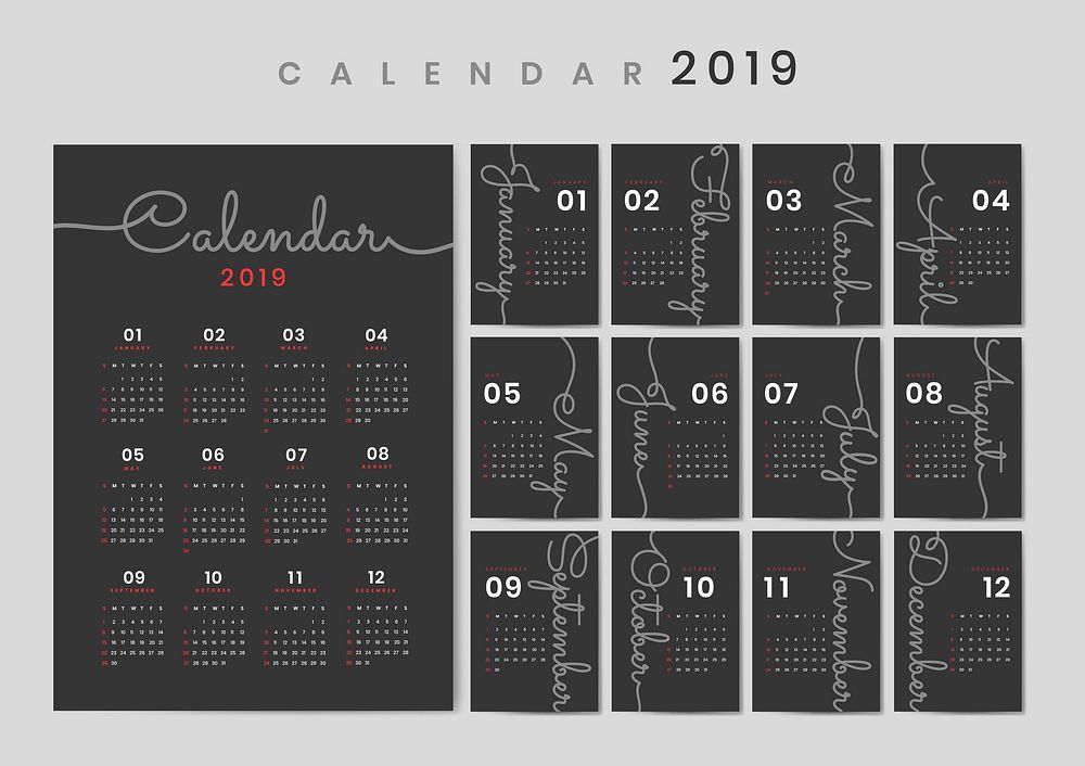 Black calendar 2019 poster vector