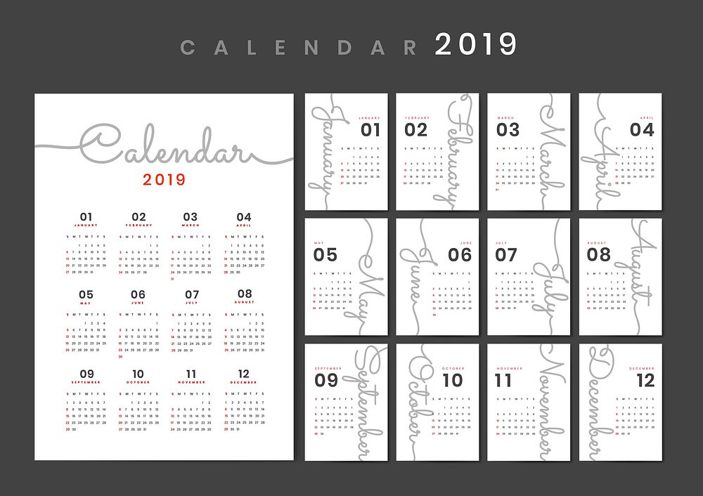 White calendar 2019 poster vector