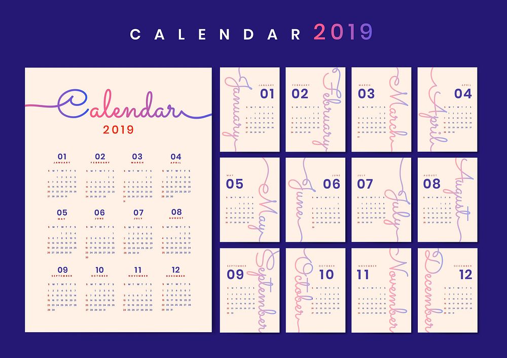 Beige calendar 2019 poster vector