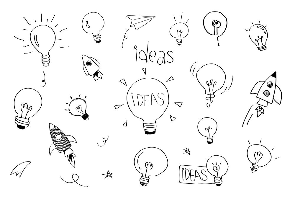 Creativity ideas light bulbs doodle collection vector