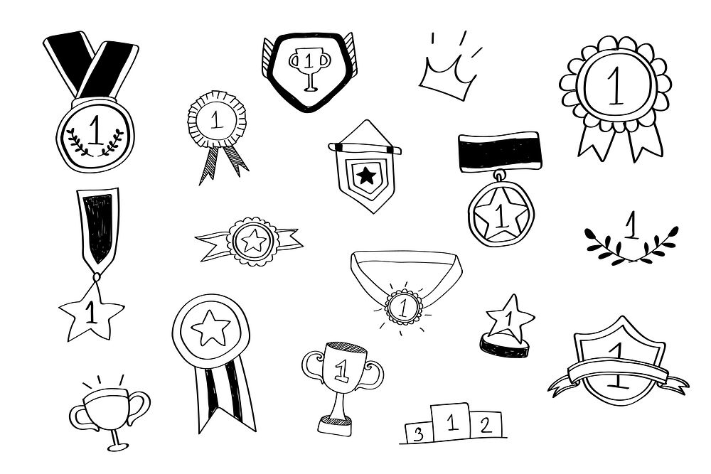 First place winner doodles collection vector