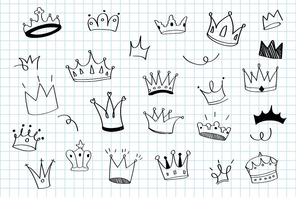 Various crowns doodle illustration vector