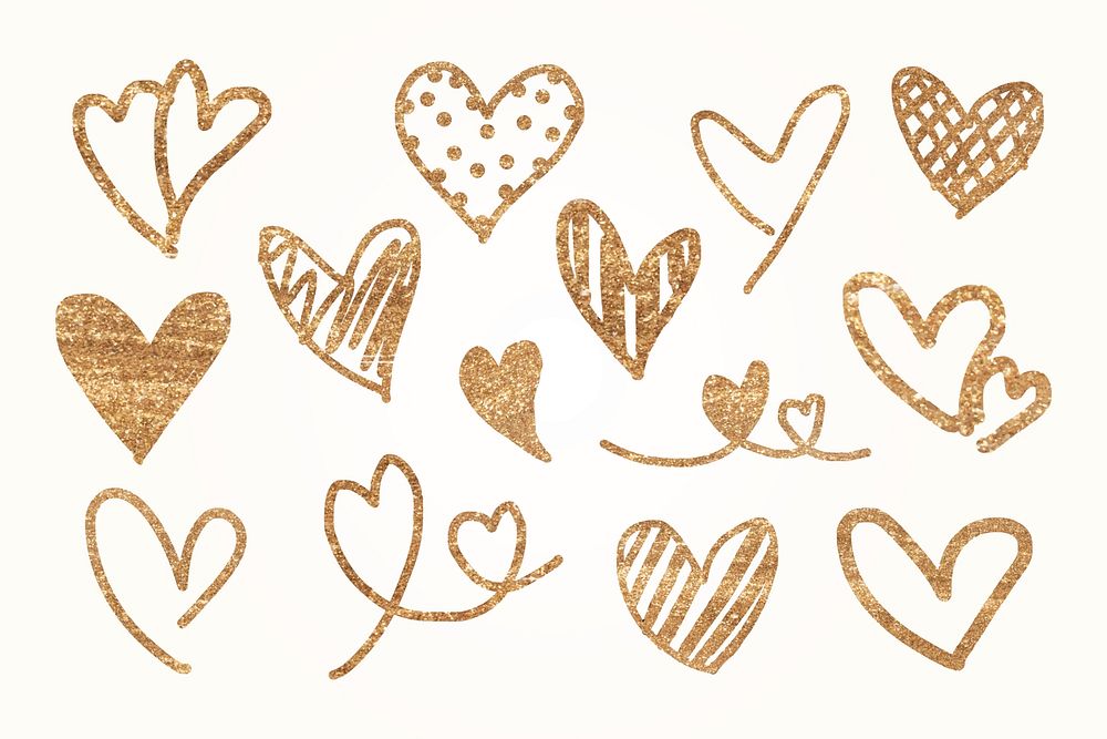 Golden hearts pattern wallpaper vector collection