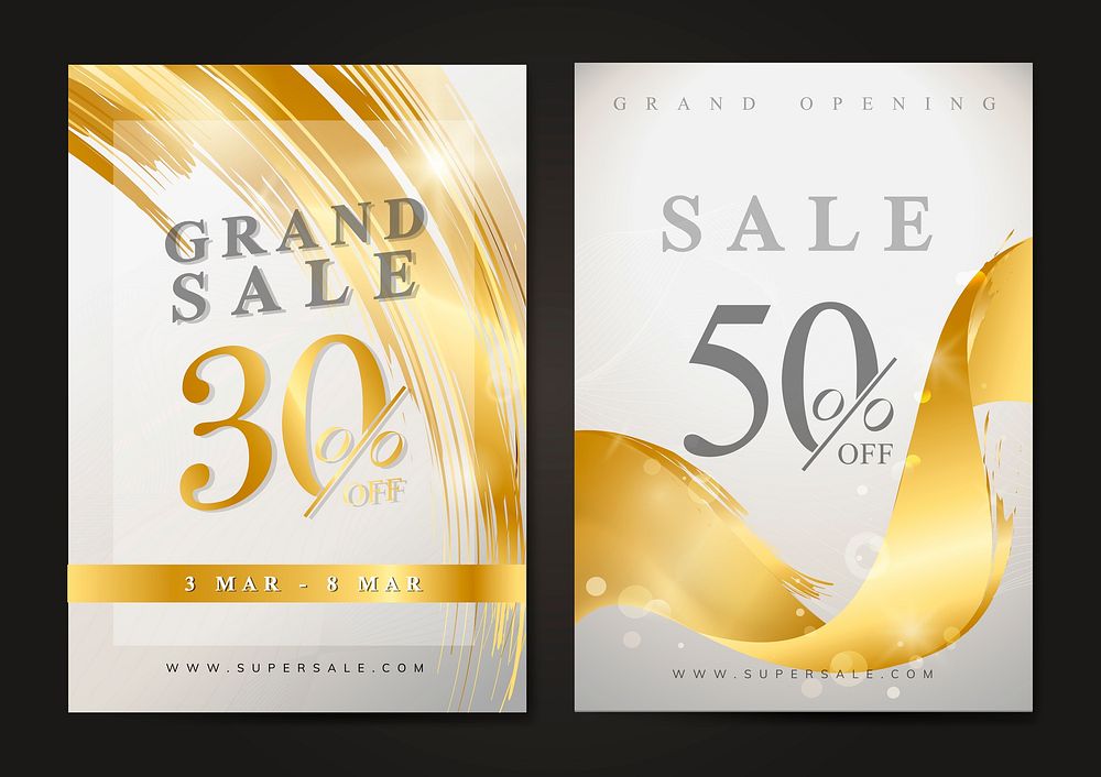 50% off sale posters with wave abstract vectors