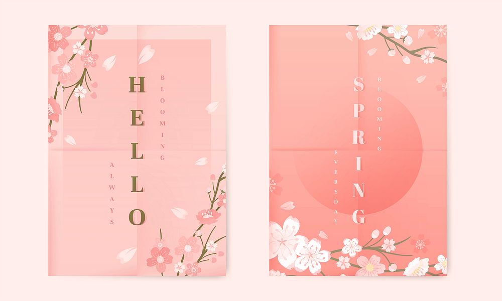 Pink cherry blossom poster template vector
