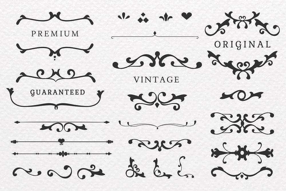 Premium vintage black ornamental design element collection vector