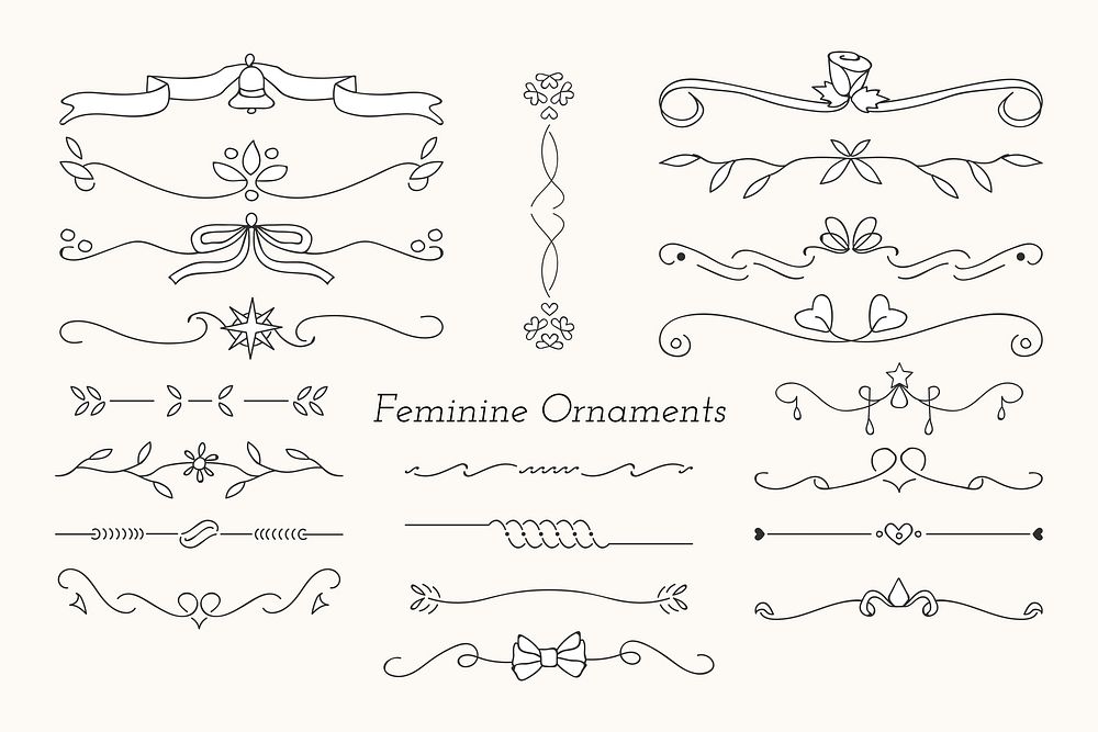 Black feminine ornamental dividers vector collection