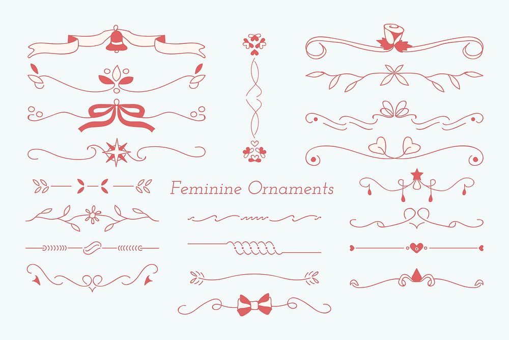 Red feminine ornamental dividers vector collection