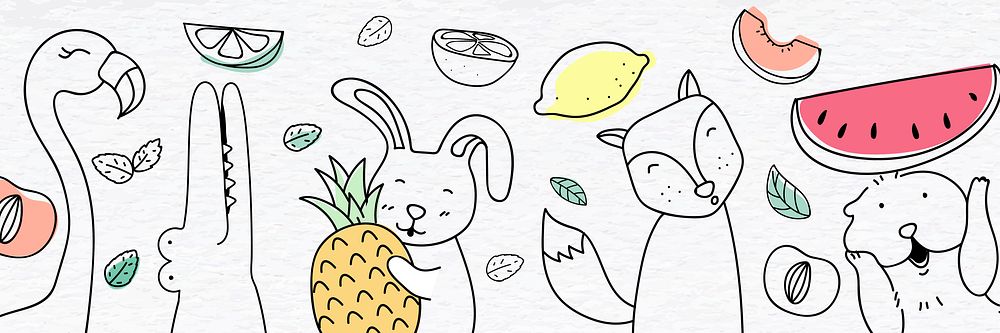 Summertime fruity animal doodle vector