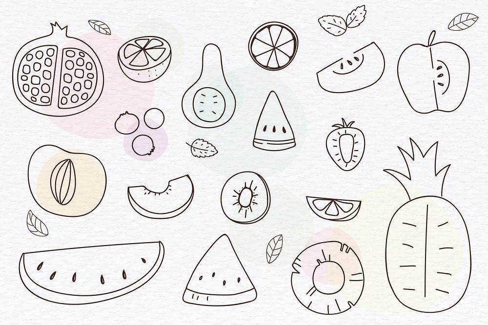 Summertime fruit doodle vector collection