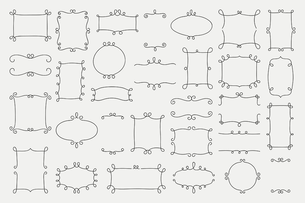 Black doodle ornament frame vector collection