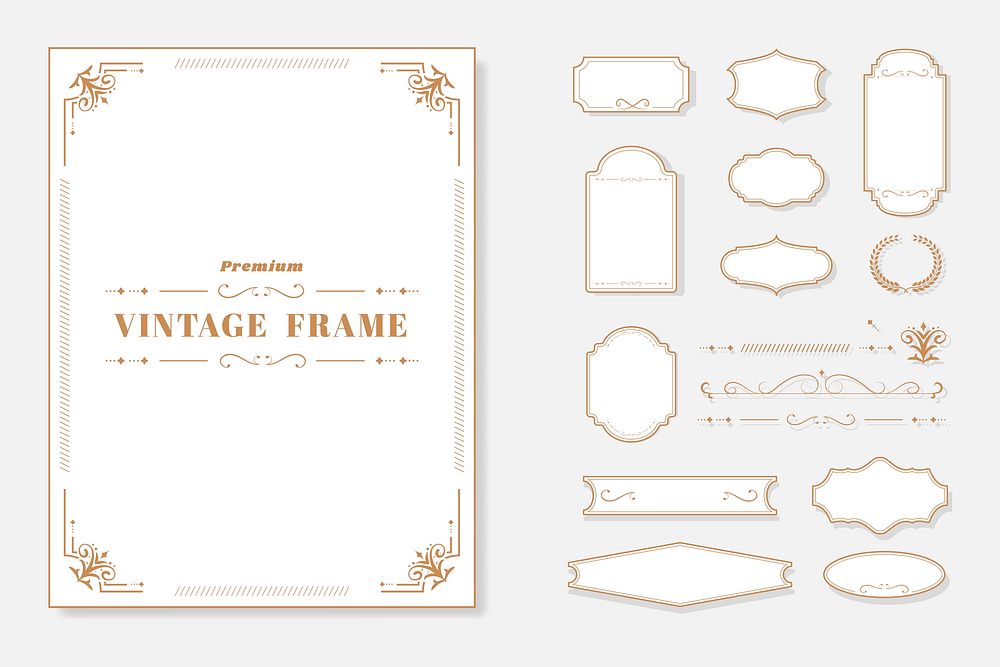Vintage gold frame and badge template vector collection