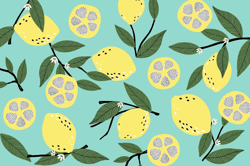 Lemon patterned blue background vector