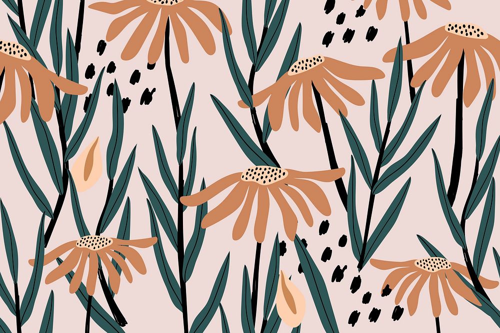 Brown daisy patterned pink background vector