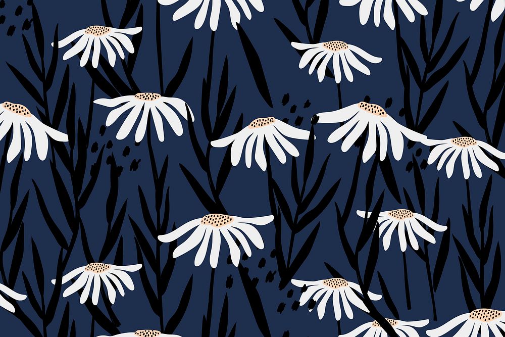 White daisy patterned blue background vector
