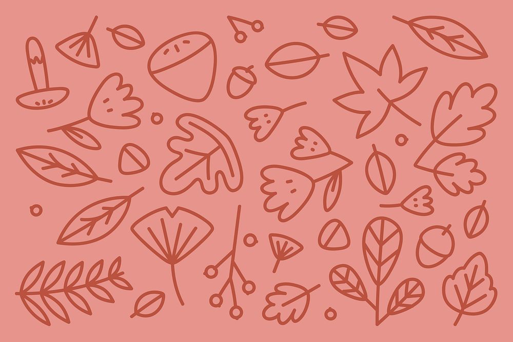 Doodle leaves on a pink background vector
