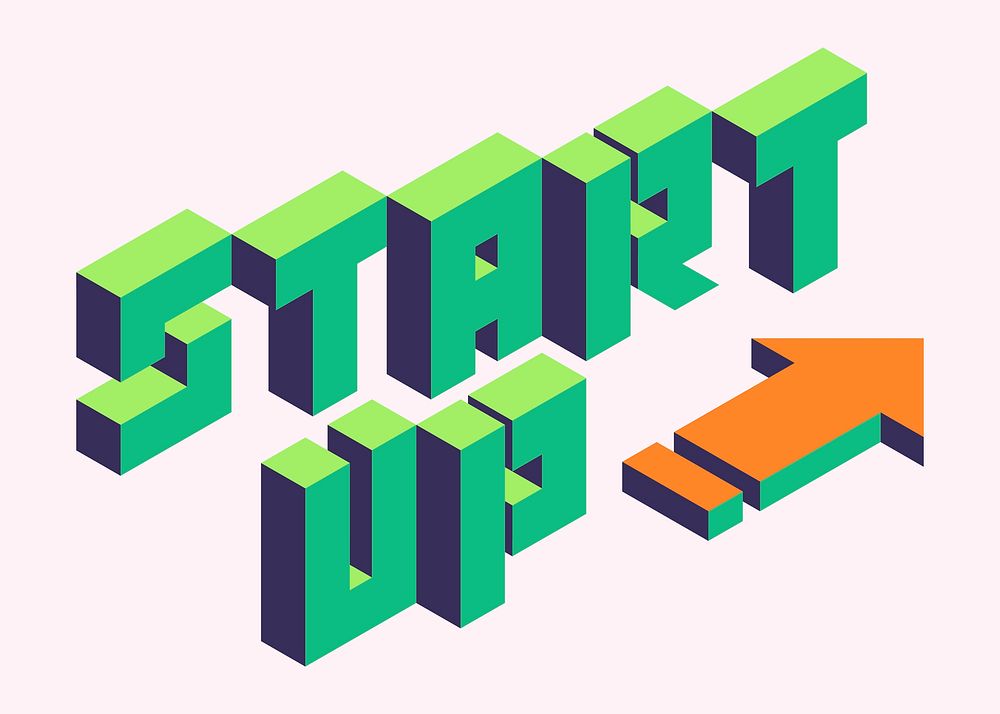 Green isometric alphabet startup word vector