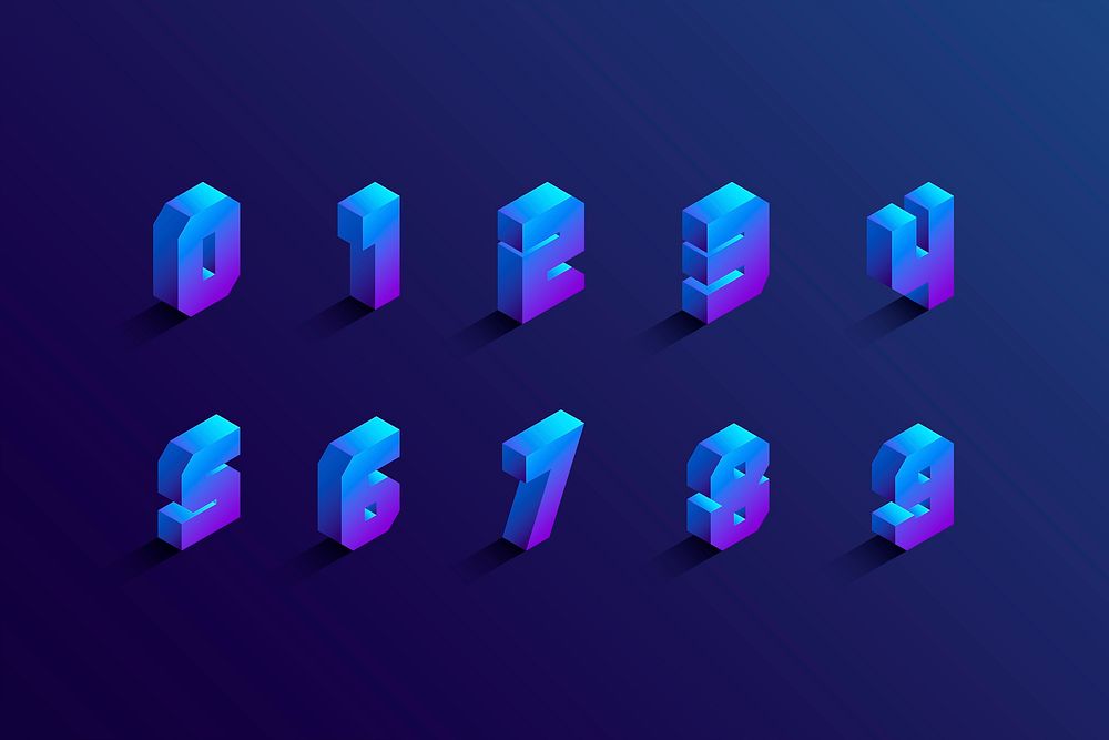 Blue isometric numbers vector collection