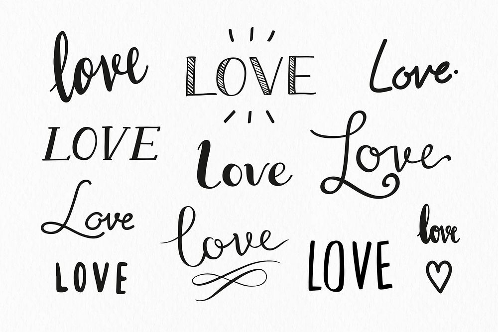 Love calligraphy psd for Valentine&rsquo;s day set
