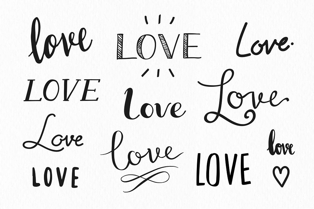 Love typography collection on a white background vector