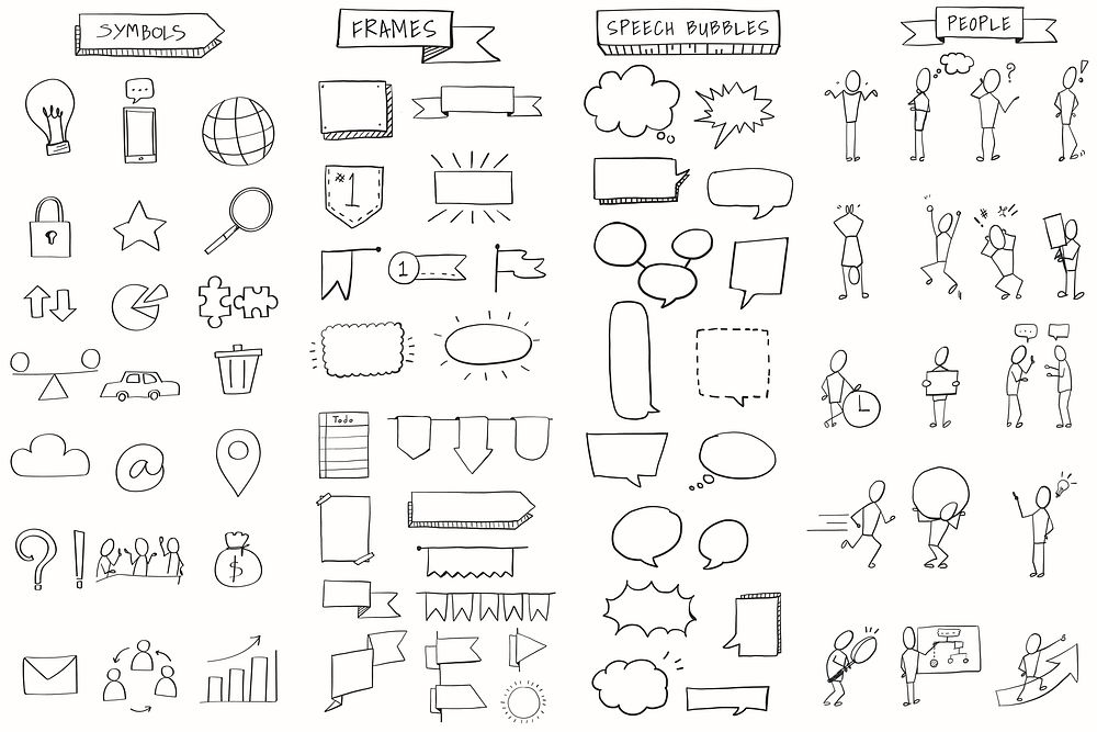 Hand drawn visual thinking elements vector set