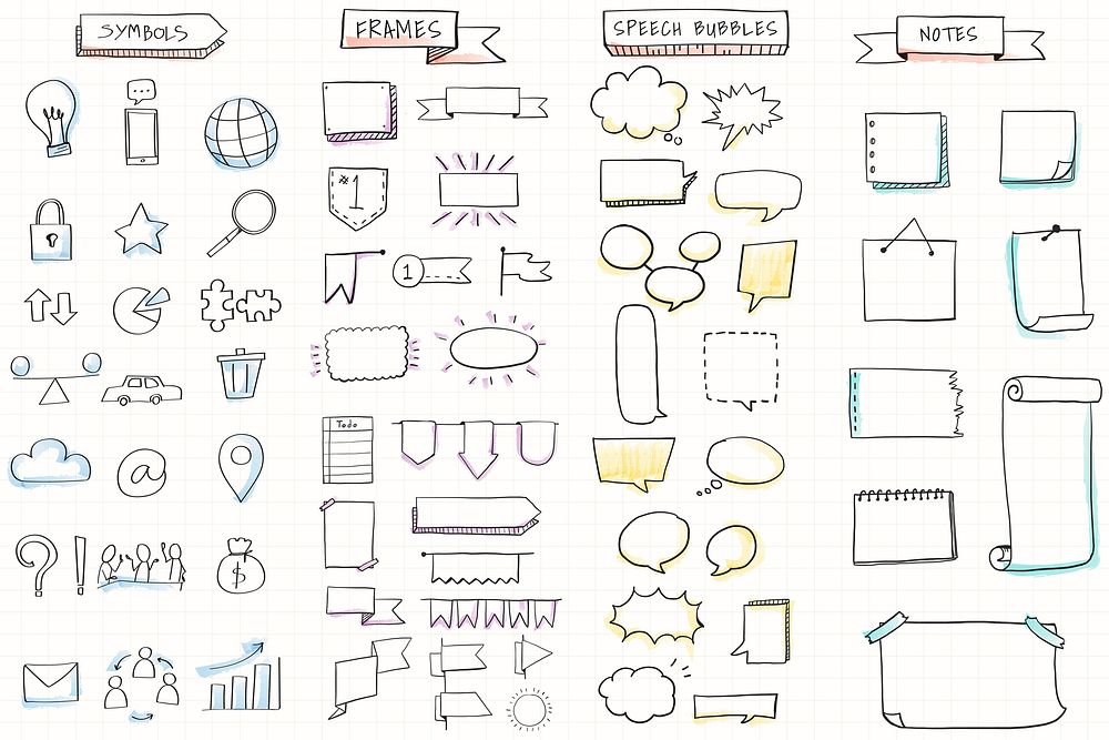 Hand drawn visual thinking elements vector set