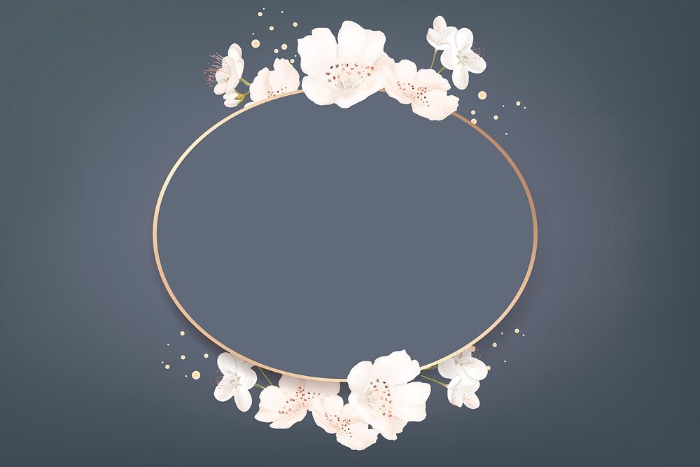 Oval cherry blossom frame vector