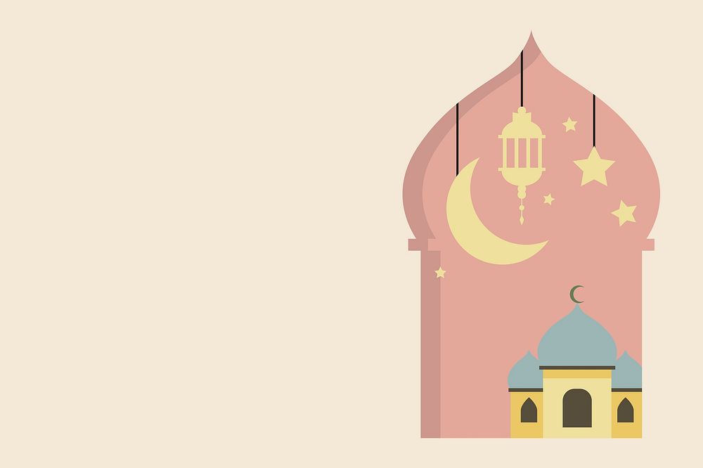 Beige Ramadan Mubarak and Islamic Eid holidays background cute illustrations