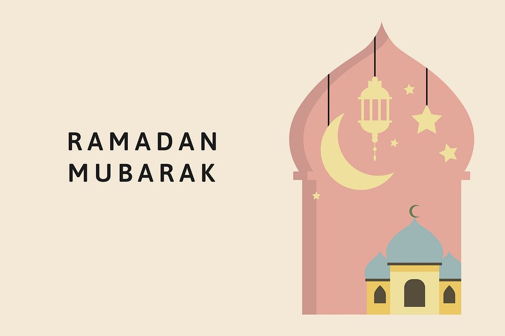 Beige Eid holidays background with cute Ramadan Mubarak text 