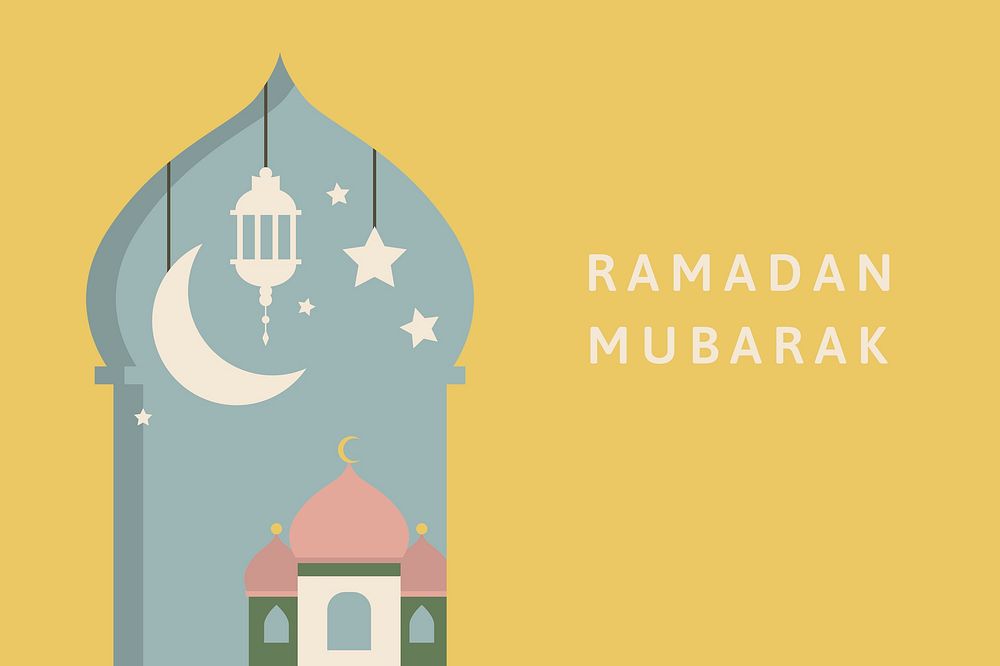 Yellow Ramadan Mubarak and Islamic Eid holidays background cute illustrations