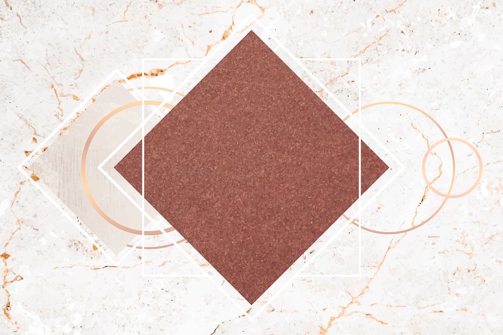 Rhombus reddish brown frame on marble background vector