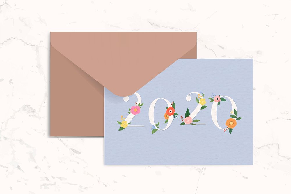 Botanical 2020 calendar with a brown envelope vector