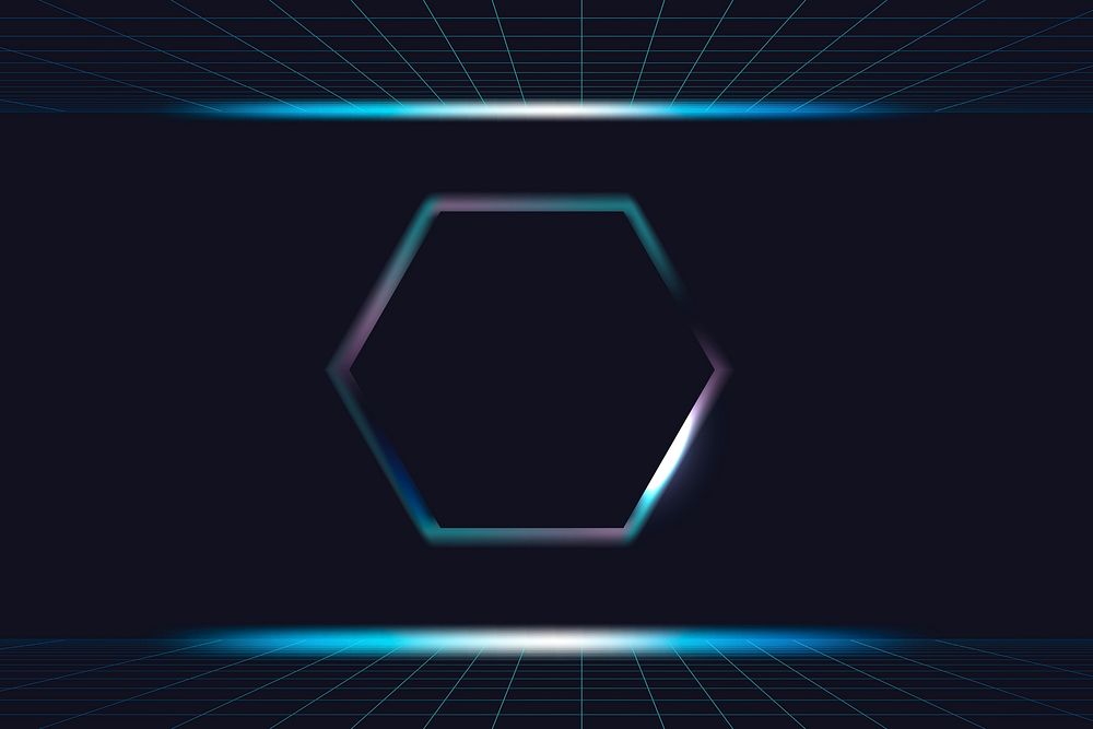 Retro neon hexagon badge vector