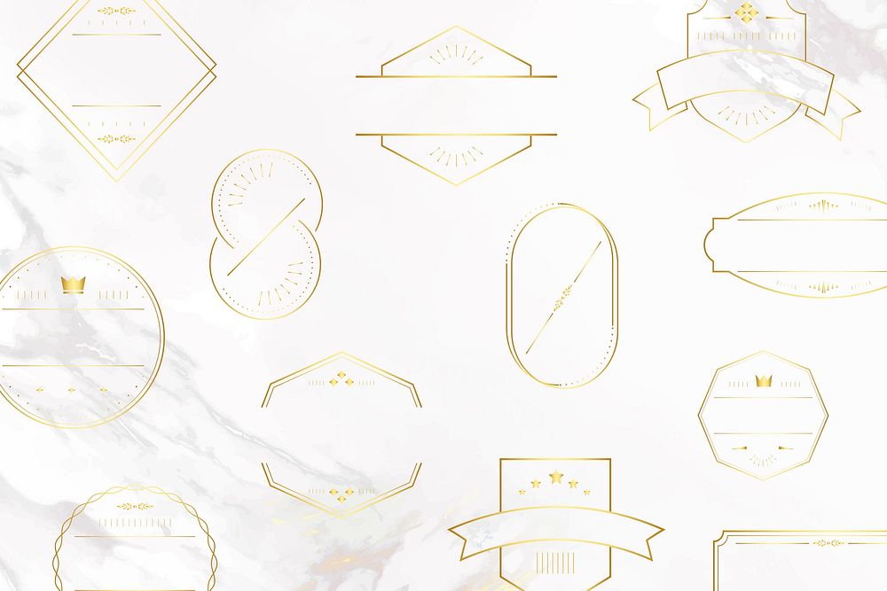 Gold badges on white marble background vector collection