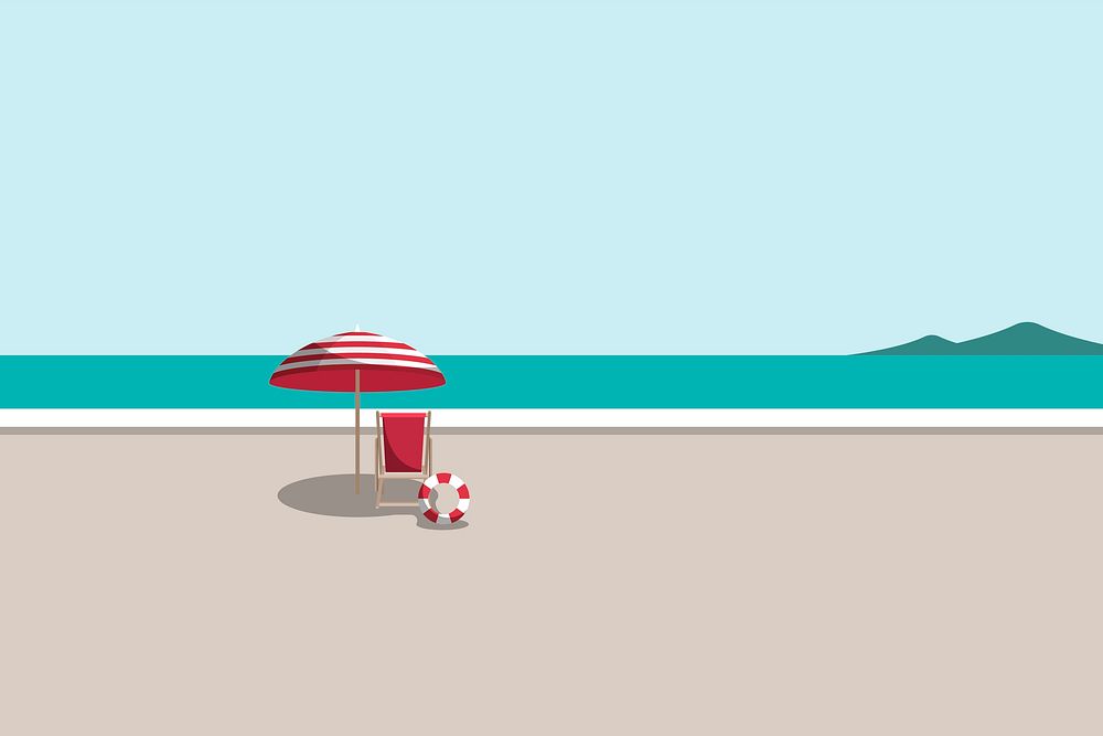 Summer time with umbrella and chair by the beach vector