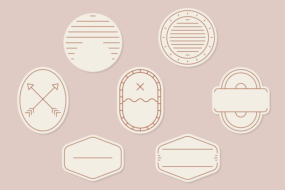 Beige badge vectors collection on a nude pink background
