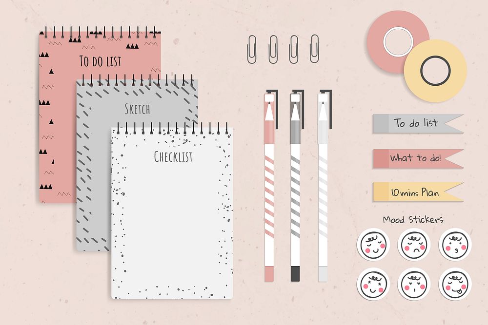 Colorful stationery planner set vector