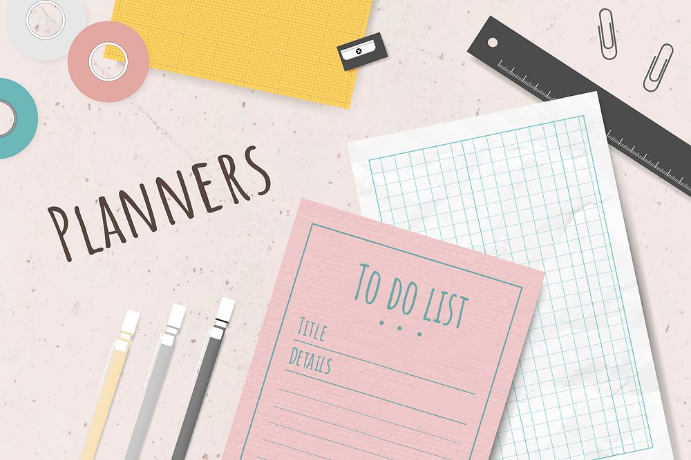 Pink stationery planner set vector