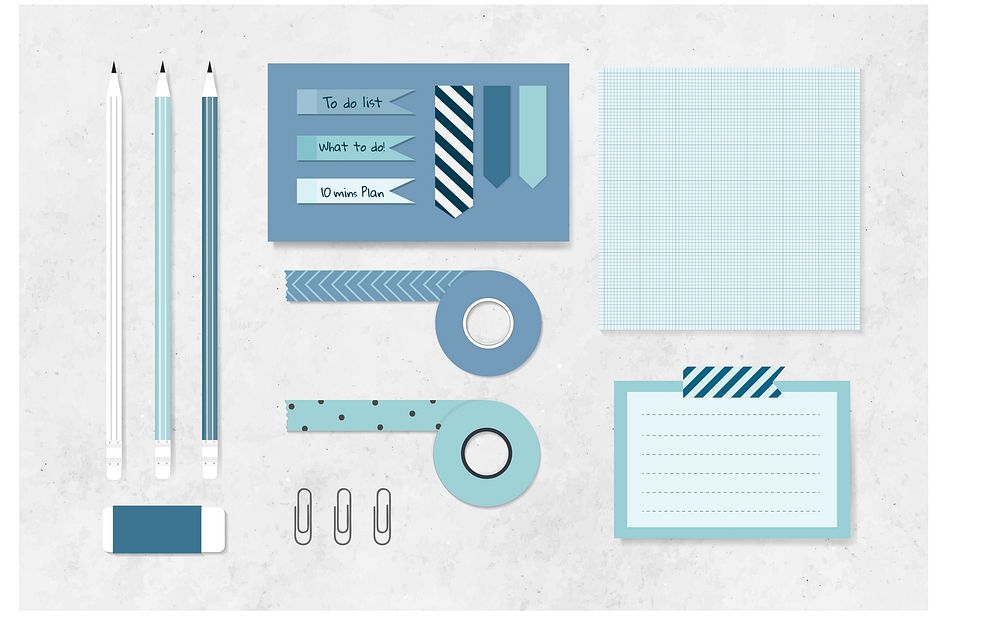 Blue stationery planner vector set