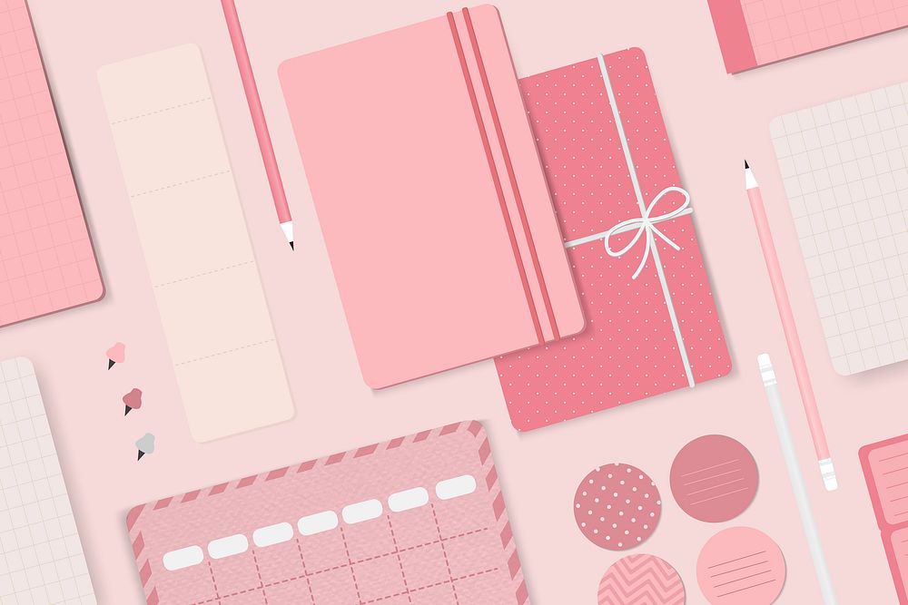 Pink stationery planner set vector